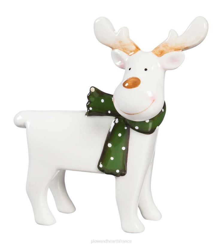 Plow & Hearth saisonniers et cadeaux décor de table en céramique avec rennes et feuilles persistantes, ensemble de 3 0BNZ2193