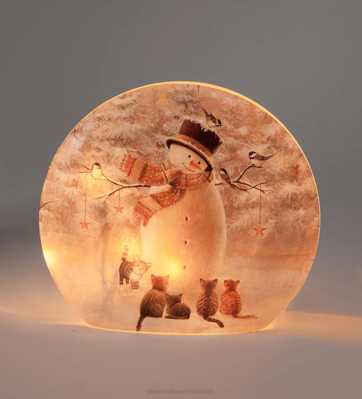 Plow & Hearth saisonniers et cadeaux décoration de table bonhomme de neige et chatons éclairés 0BNZ2168