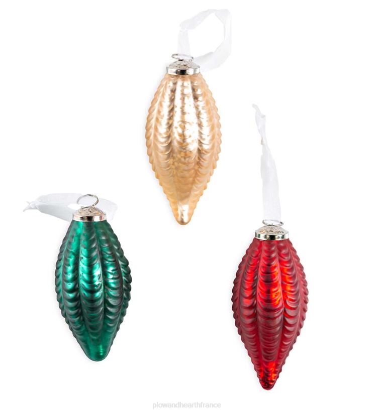 Plow & Hearth saisonniers et cadeaux décorations d'arbre de Noël en verre surdimensionnées, lot de 12 - rouge/vert/or 0BNZ2243