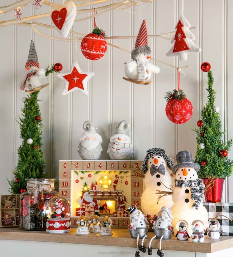 Plow & Hearth saisonniers et cadeaux faux arbres avec ornements dans des pots rouges, lot de 2 0BNZ2210