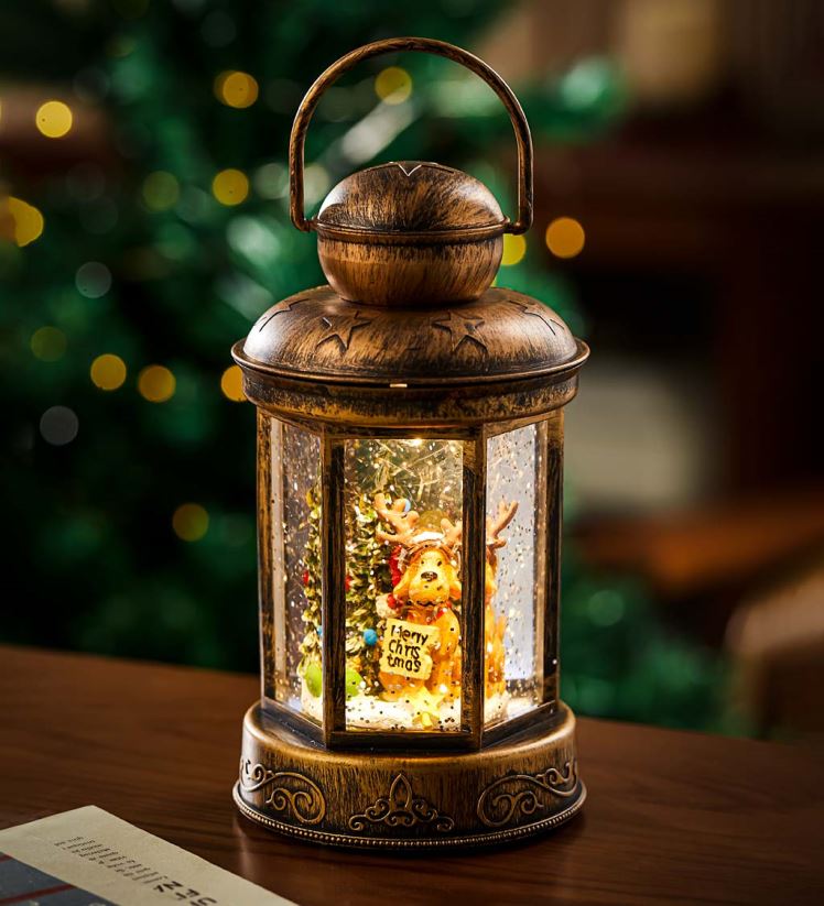 Plow & Hearth saisonniers et cadeaux lanterne de renne éclairée avec décor de table en neige tournante 0BNZ2201
