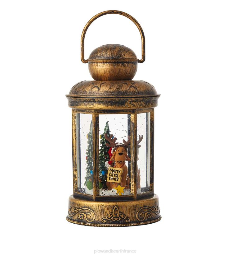 Plow & Hearth saisonniers et cadeaux lanterne de renne éclairée avec décor de table en neige tournante 0BNZ2201