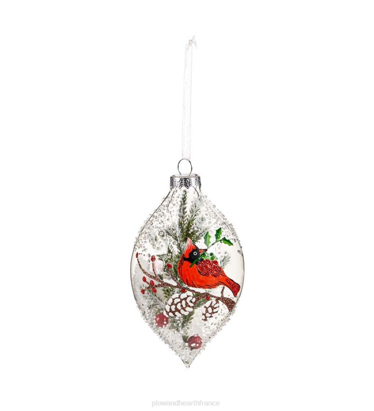 Plow & Hearth saisonniers et cadeaux ornements d'arbre de Noël en verre cardinal et neige, ensemble de 2 0BNZ2248