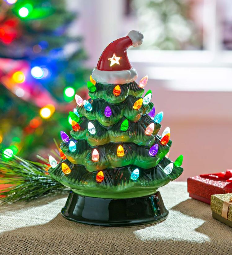 Plow & Hearth saisonniers et cadeaux sapin de Noël en céramique à LED avec bonnet de Noel 0BNZ2276