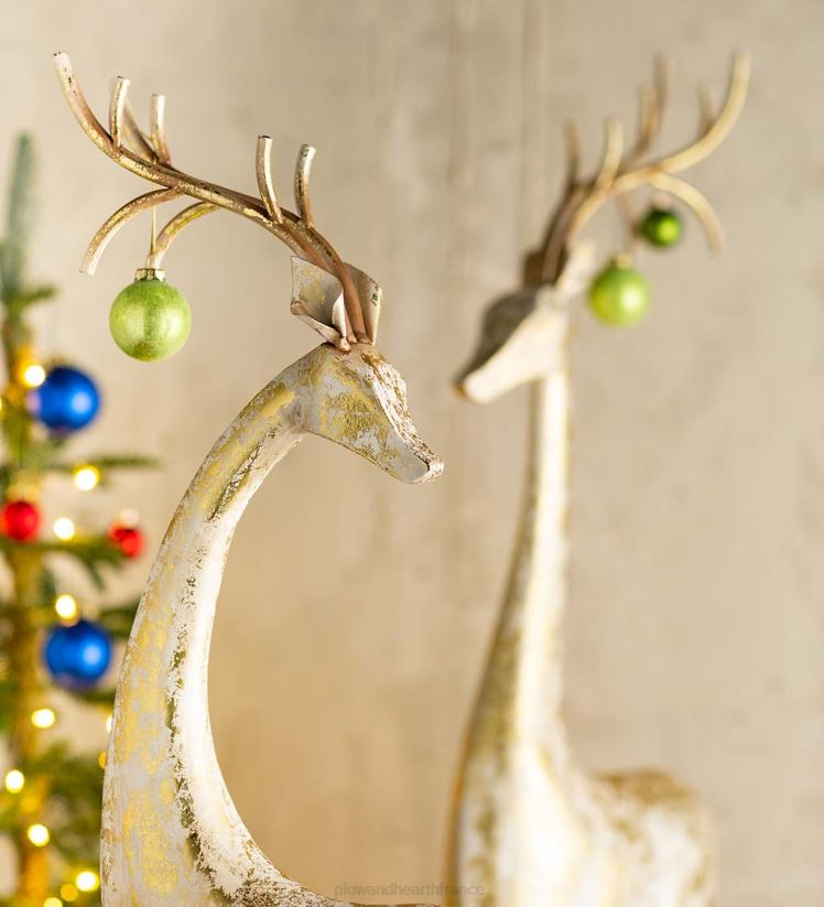 Plow & Hearth saisonniers et cadeaux statues de cerfs en fer doré et blanc 0BNZ2217