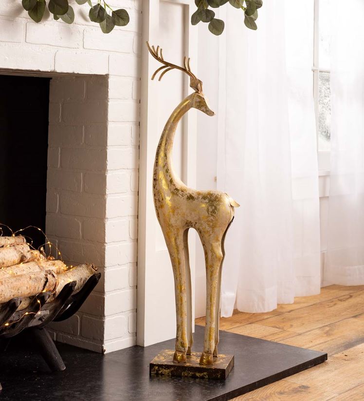 Plow & Hearth saisonniers et cadeaux statues de cerfs en fer doré et blanc 0BNZ2217