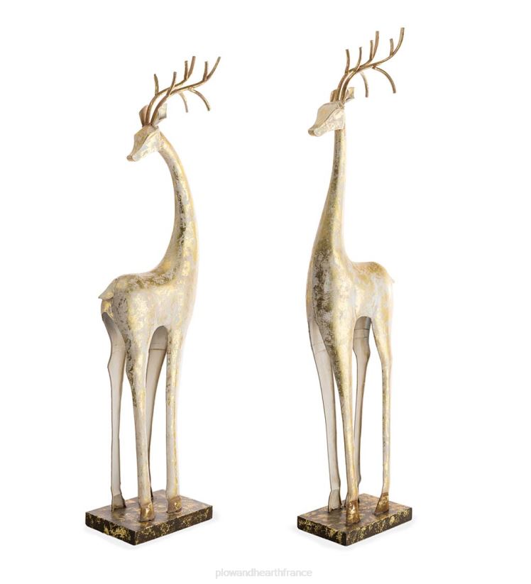 Plow & Hearth saisonniers et cadeaux statues de cerfs en fer doré et blanc 0BNZ2217