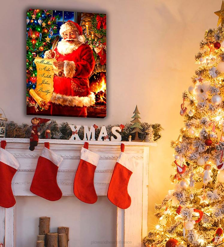 Plow & Hearth saisonniers et cadeaux toile d'art mural personnalisée avec la liste du Père Noël illuminée 0BNZ2221