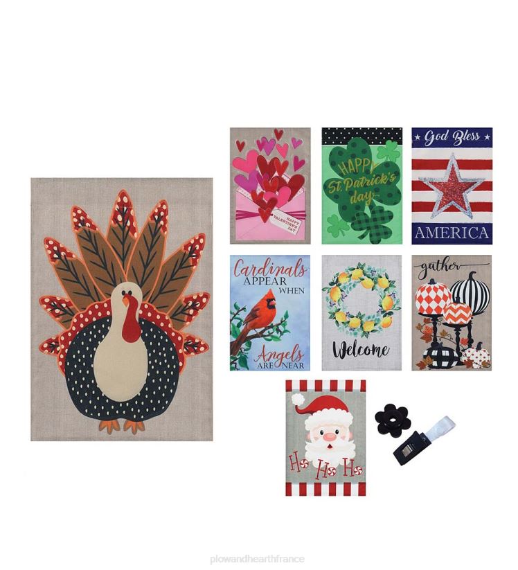 Plow & Hearth saisonniers et cadeaux ensemble de 8 drapeaux de jardin saisonniers en toile de jute 0BNZ3110