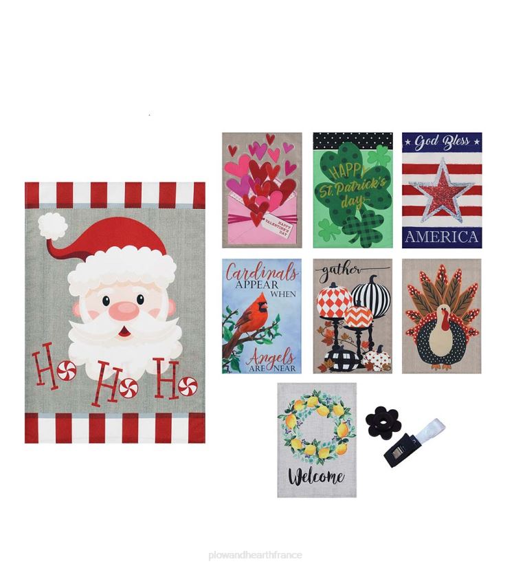 Plow & Hearth saisonniers et cadeaux ensemble de 8 drapeaux de jardin saisonniers en toile de jute 0BNZ3110