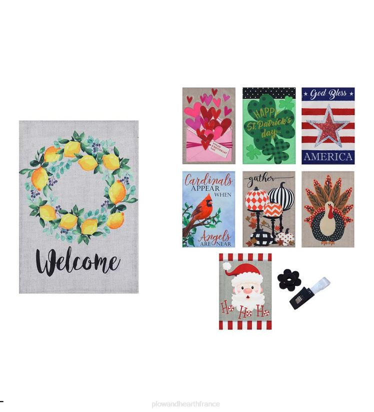 Plow & Hearth saisonniers et cadeaux ensemble de 8 drapeaux de jardin saisonniers en toile de jute 0BNZ3110