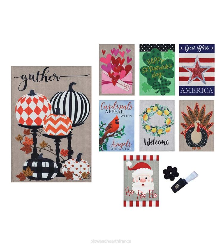Plow & Hearth saisonniers et cadeaux ensemble de 8 drapeaux de jardin saisonniers en toile de jute 0BNZ3110