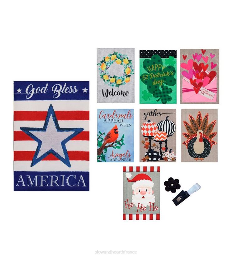 Plow & Hearth saisonniers et cadeaux ensemble de 8 drapeaux de jardin saisonniers en toile de jute 0BNZ3110