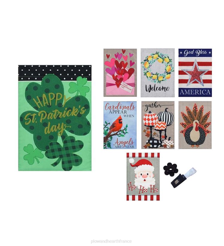 Plow & Hearth saisonniers et cadeaux ensemble de 8 drapeaux de jardin saisonniers en toile de jute 0BNZ3110