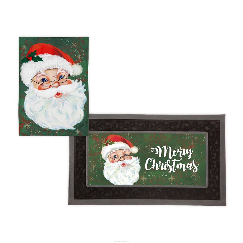 Plow & Hearth saisonniers et cadeaux ensemble de drapeaux de jardin joyeux père Noël et de tapis sassafras 0BNZ526