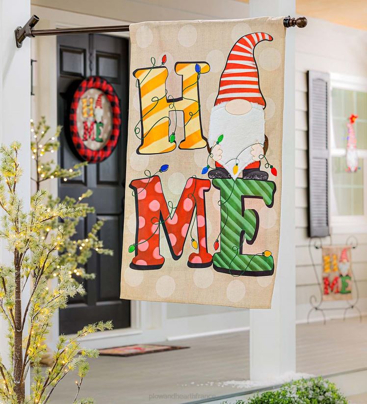Plow & Hearth saisonniers et cadeaux maison gnome drapeau de la maison en toile de jute 0BNZ533