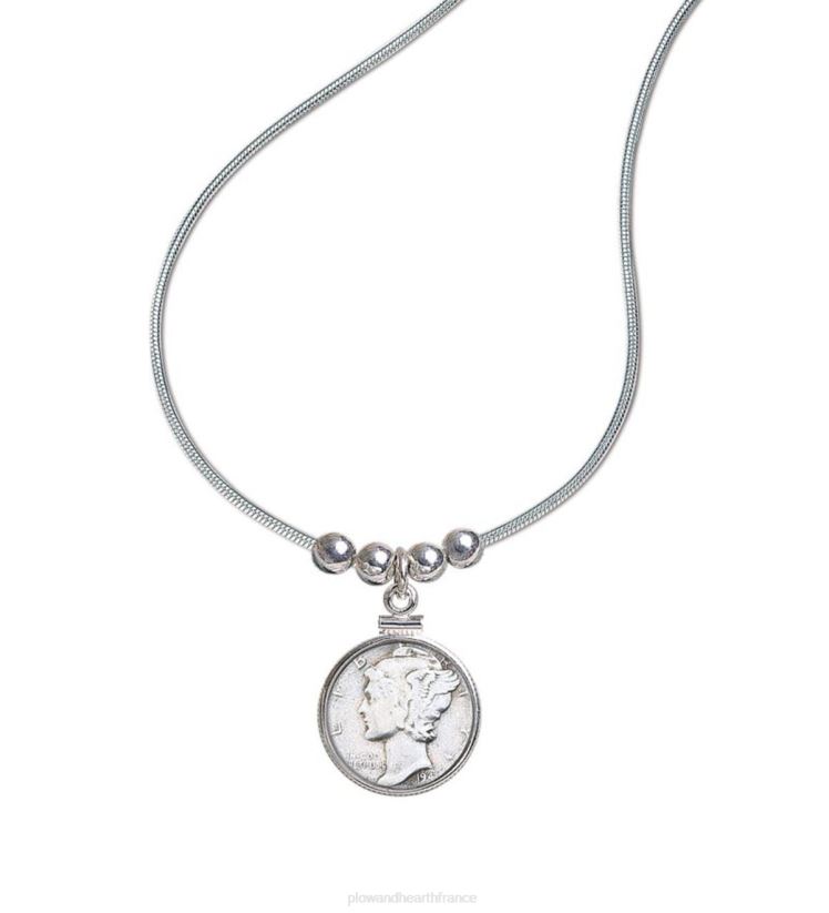 Plow & Hearth saisonniers et cadeaux Pendentif dime au mercure frappé aux États-Unis avec chaîne en argent sterling de 18 po 0BNZ3063