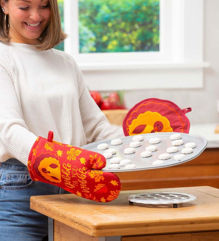 Plow & Hearth saisonniers et cadeaux ensemble de gants de cuisine et maniques saisonniers - dinde 0BNZ3085
