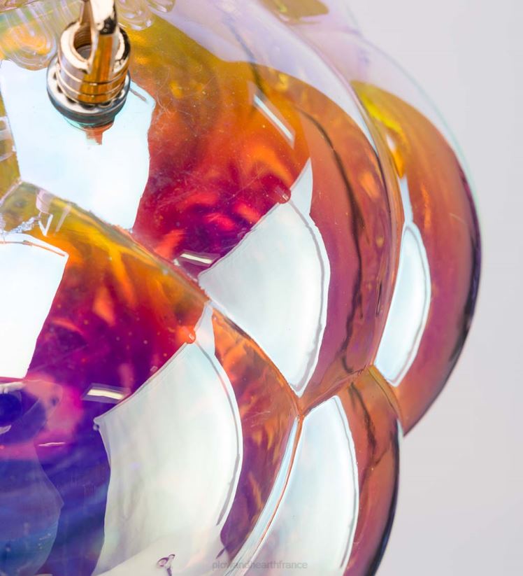 Plow & Hearth saisonniers et cadeaux Lampe solaire en verre irisé à bulles suspendues avec chaîne suspendue de 16 pouces 0BNZ3153