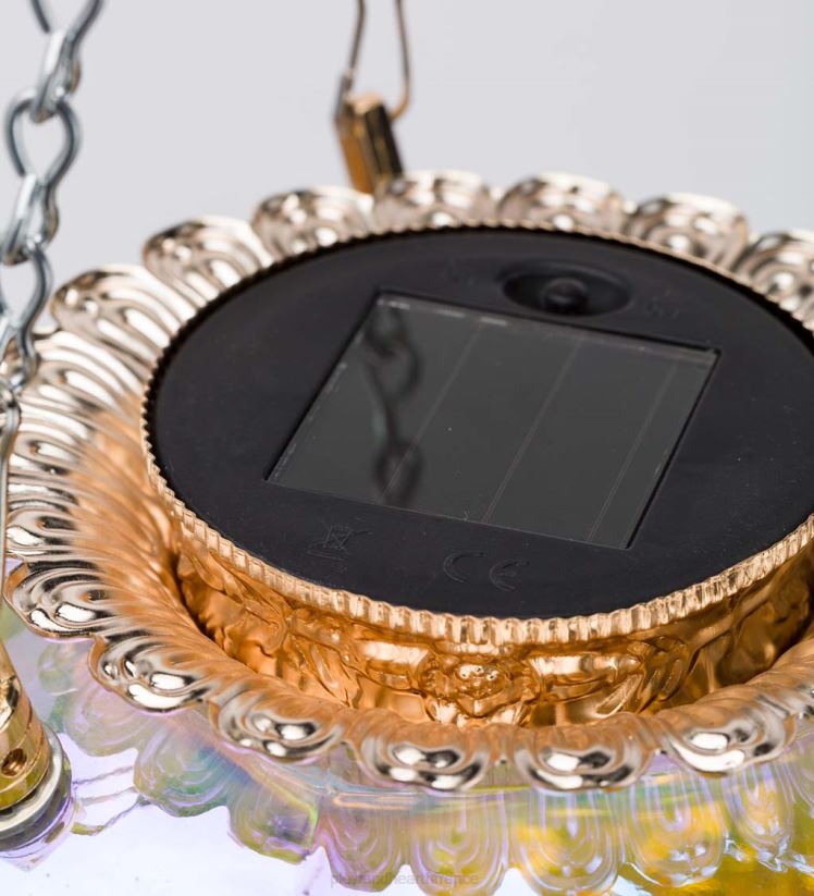 Plow & Hearth saisonniers et cadeaux Lampe solaire en verre irisé à bulles suspendues avec chaîne suspendue de 16 pouces 0BNZ3153