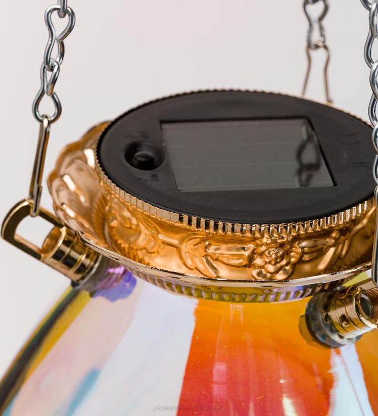 Plow & Hearth saisonniers et cadeaux Lampe solaire ovale en verre irisé avec chaîne suspendue de 16