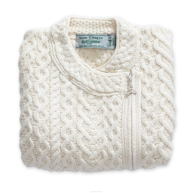 Plow & Hearth saisonniers et cadeaux cardigan irlandais en laine mérinos pour femme avec fermeture éclair latérale et cœur - naturel - s 0BNZ3048