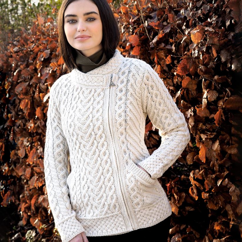 Plow & Hearth saisonniers et cadeaux cardigan irlandais en laine mérinos pour femme avec fermeture éclair latérale et cœur - naturel - s 0BNZ3048