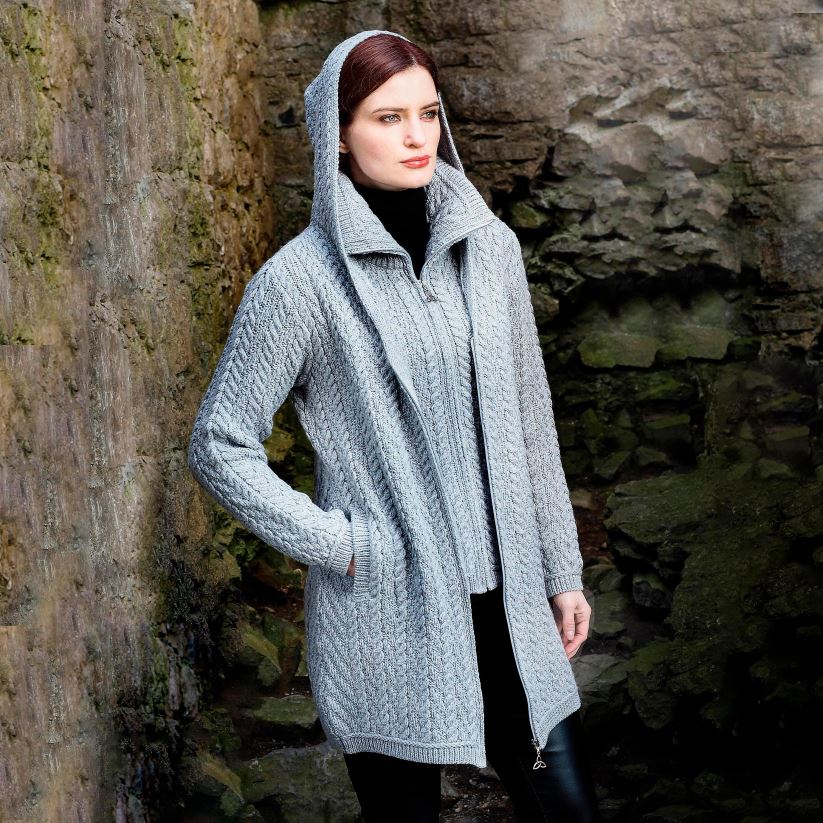 Plow & Hearth saisonniers et cadeaux manteau zippé à capuche en laine mérinos irlandaise pour femme - gris doux - s 0BNZ3052