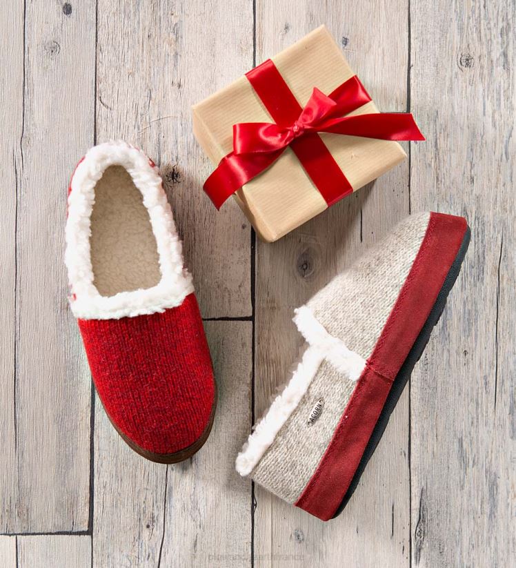 Plow & Hearth saisonniers et cadeaux pantoufles moc ragg pour femmes gland - laine ragg rouge - m(6-1/2-7-1/2) 0BNZ3029