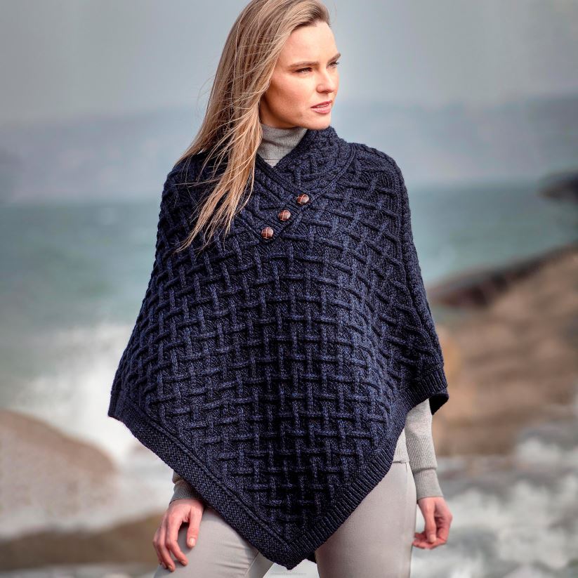 Plow & Hearth saisonniers et cadeaux poncho en treillis super doux en laine mérinos irlandaise pour femme - encre chinée - s/m 0BNZ2987