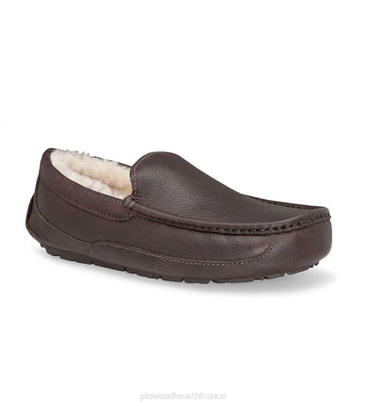 Plow & Hearth saisonniers et cadeaux ugg australia pantoufles ascot en cuir pour hommes - cuir de thé de Chine - taille 8 0BNZ3067