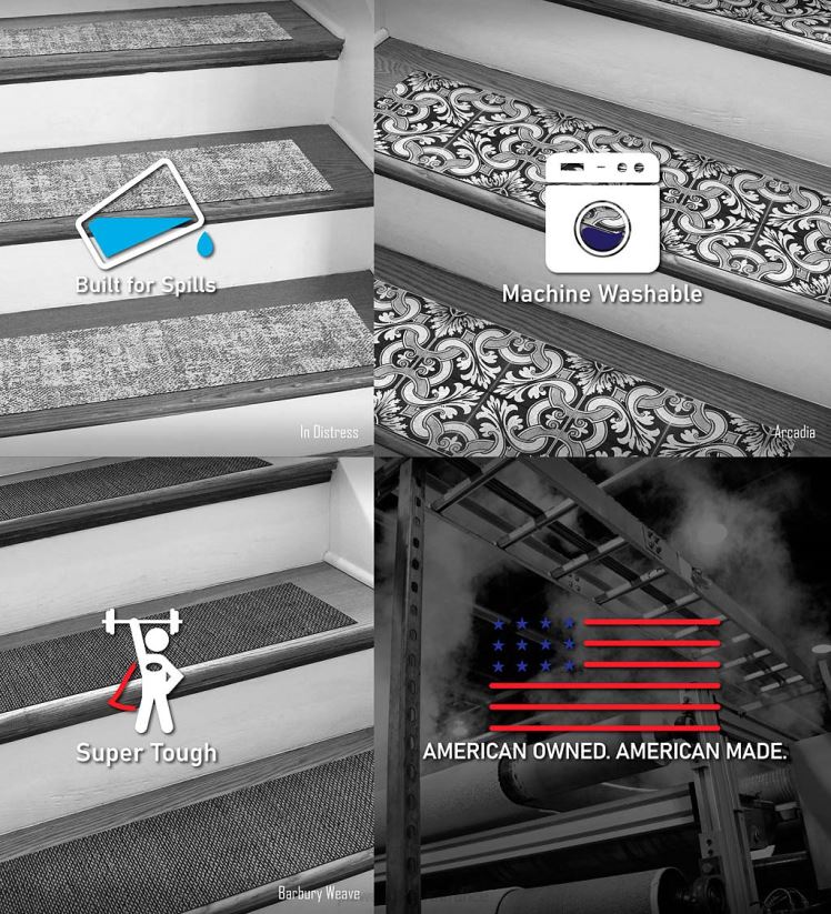 Plow & Hearth tapis et nattes marches d'escalier en carrelage vintage, ensemble de 4 - rouille 0BNZ1918