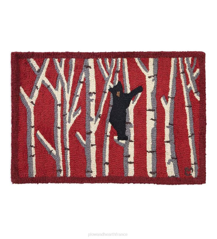 Plow & Hearth tapis et nattes Tapis décoratif ours noir en laine crochetée dans des bouleaux 0BNZ1754