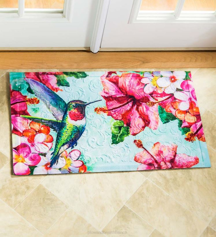 Plow & Hearth tapis et nattes Tapis de sol gaufré colibri et hibiscus 0BNZ1378