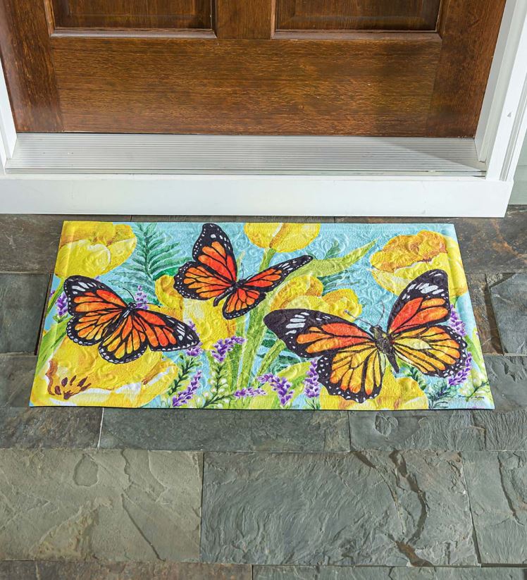 Plow & Hearth tapis et nattes Tapis de sol gaufré tulipe et papillon 0BNZ1927