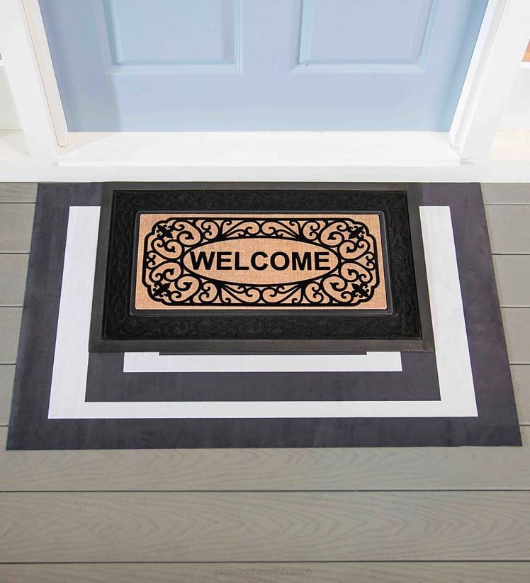 Plow & Hearth tapis et nattes Tapis de superposition de cadre noir et blanc 0BNZ1930