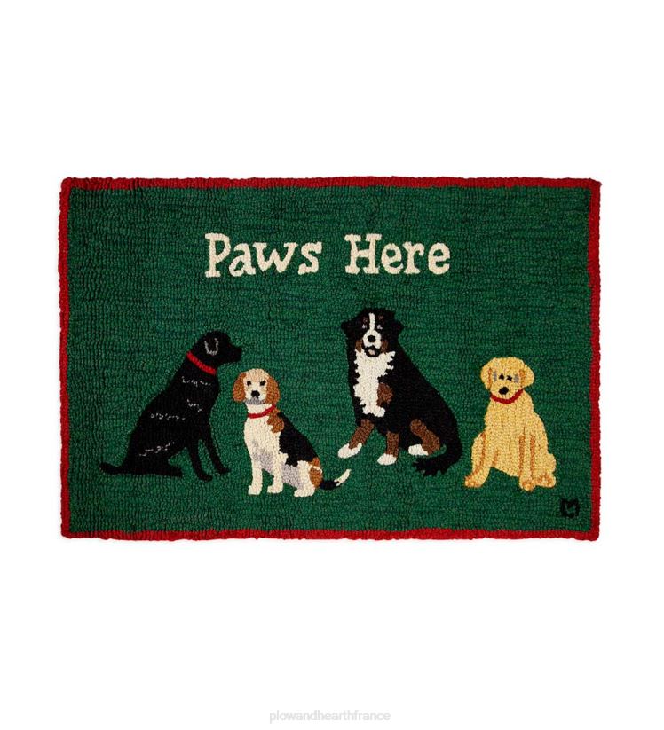 Plow & Hearth tapis et nattes Paws Here Tapis en laine crocheté à la main vert, 24" x 36" 0BNZ2318