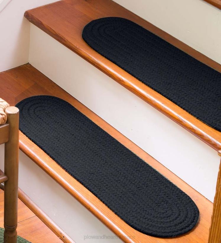 Plow & Hearth tapis et nattes Marches d'escalier en polypropylène tressé country classique de couleur unie, ensemble de 4 - noir 0BNZ1913