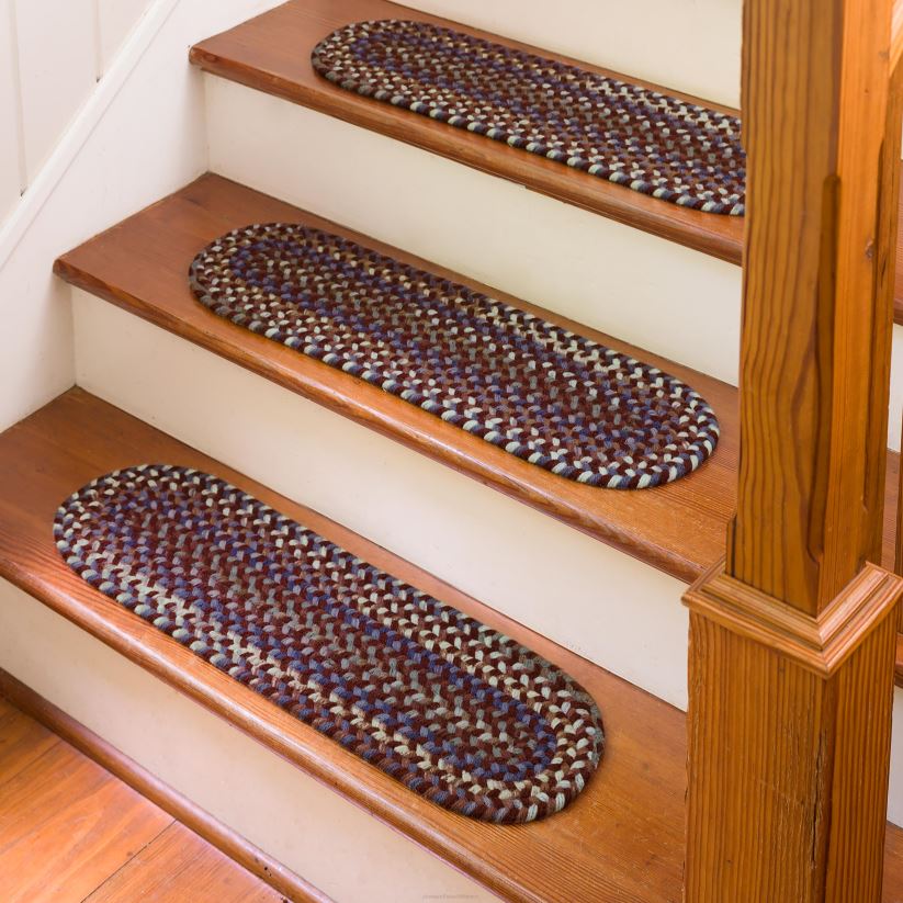 Plow & Hearth tapis et nattes Marches d'escalier tressées ovales en laine de crête bleue, lot de 4 - noyer 0BNZ1907