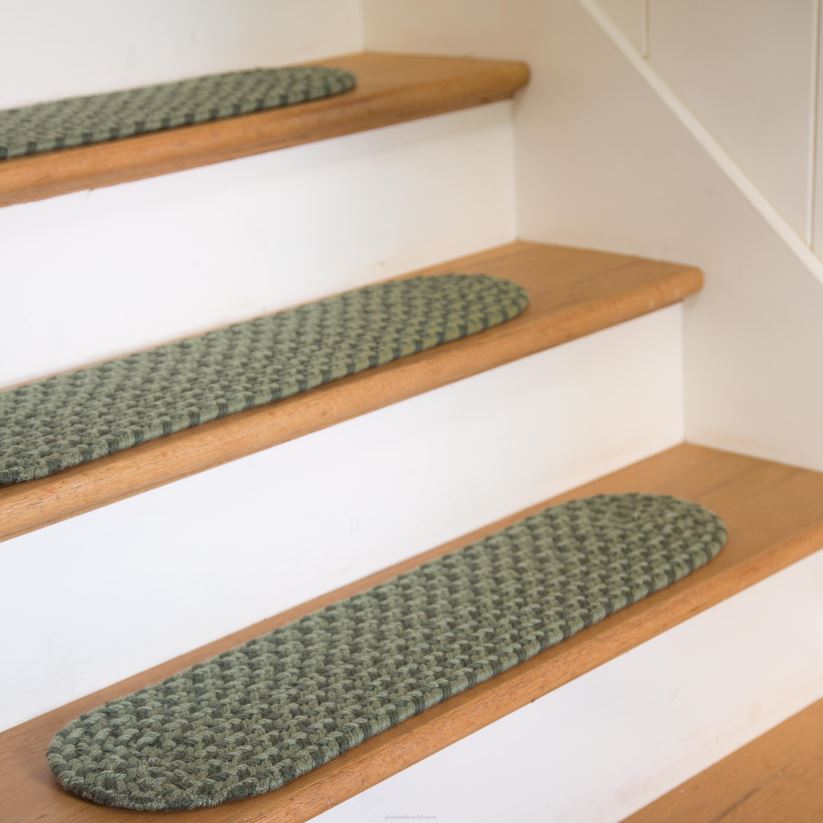 Plow & Hearth tapis et nattes marche d'escalier de Virginie tressée en laine fabriquée aux États-Unis, ensemble de 4 - givre 0BNZ1914