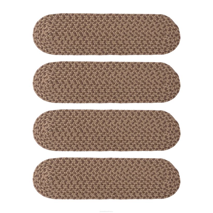 Plow & Hearth tapis et nattes marche d'escalier de Virginie tressée en laine fabriquée aux États-Unis, ensemble de 4 - givre 0BNZ1914