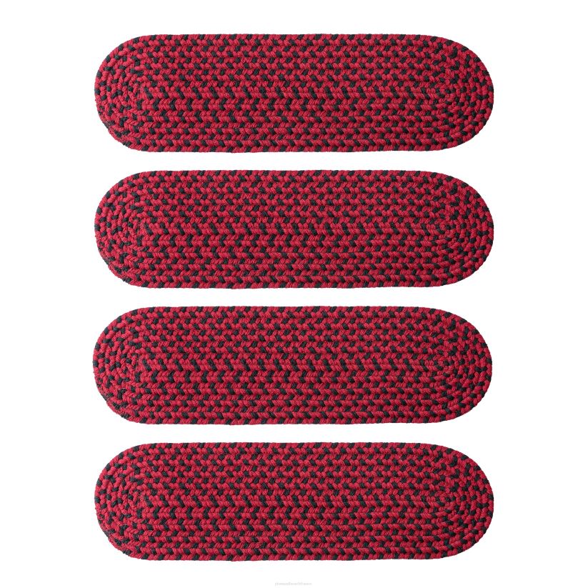 Plow & Hearth tapis et nattes marche d'escalier de Virginie tressée en laine fabriquée aux États-Unis, ensemble de 4 - givre 0BNZ1914