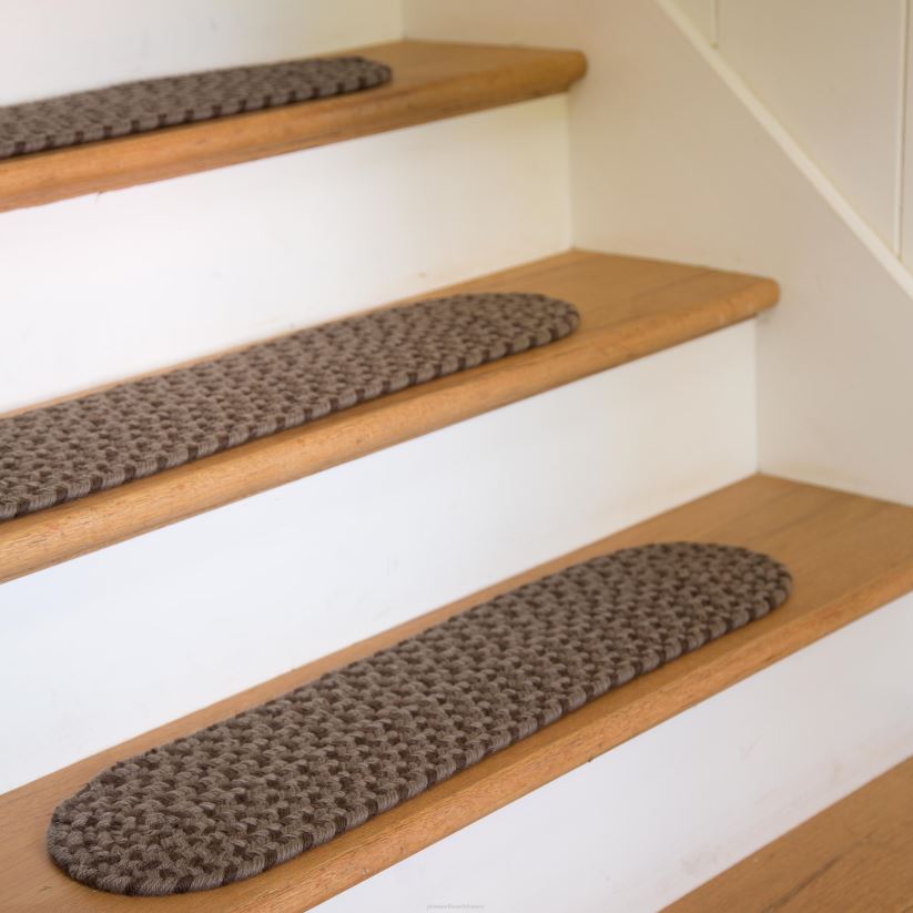 Plow & Hearth tapis et nattes marche d'escalier de Virginie tressée en laine fabriquée aux États-Unis, ensemble de 4 - givre 0BNZ1914