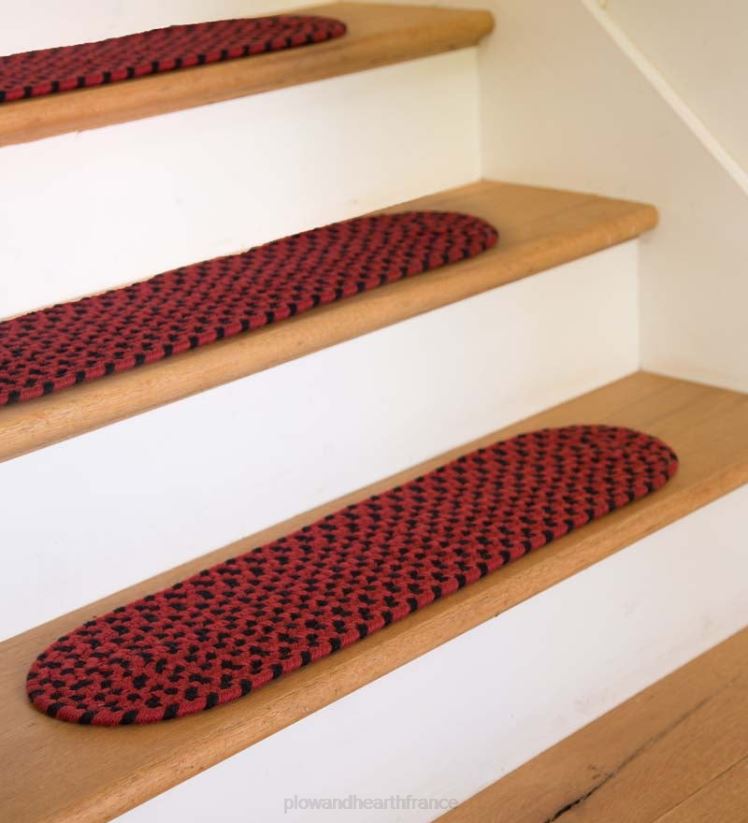 Plow & Hearth tapis et nattes marche d'escalier de Virginie tressée en laine fabriquée aux États-Unis, ensemble de 4 - givre 0BNZ1914