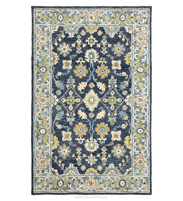 Plow & Hearth tapis et nattes Tapis avec bordure en laine bleue Willow Oaks 0BNZ1851