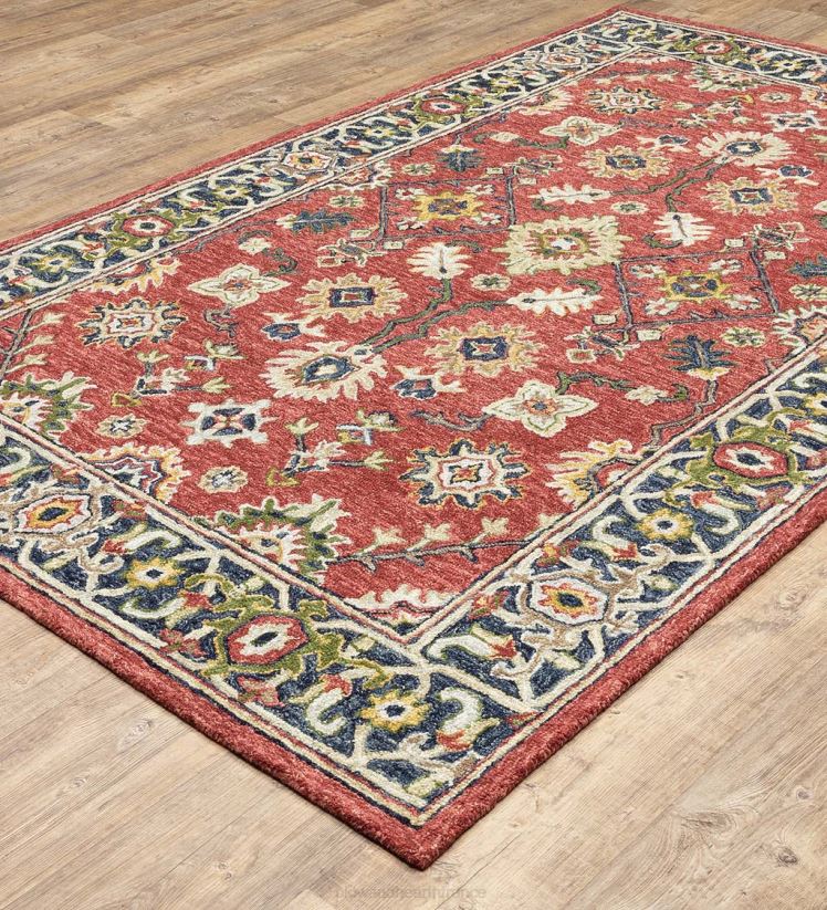 Plow & Hearth tapis et nattes Tapis avec bordure en laine rouge Willow Oaks 0BNZ1823