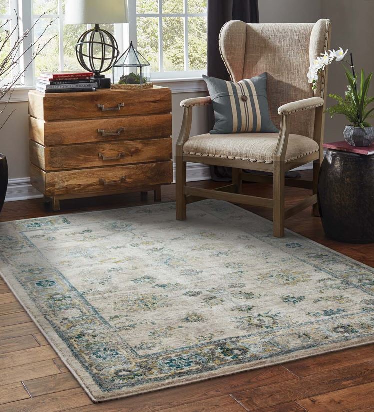 Plow & Hearth tapis et nattes Tapis floral antique ivoire et bleu Covington 0BNZ1773