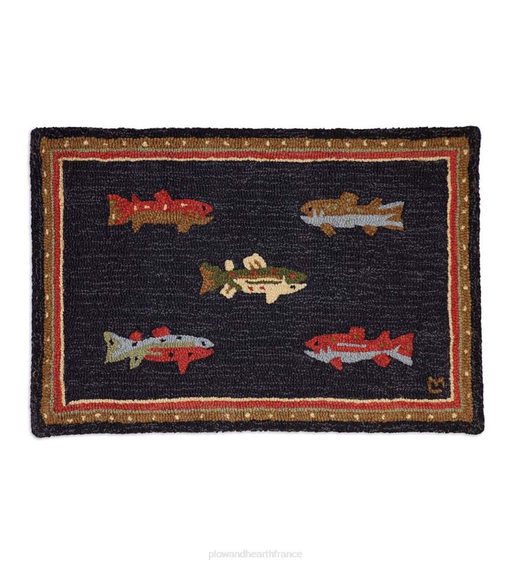 Plow & Hearth tapis et nattes tapis décoratif en laine crocheté à la main en forme de poisson de rivière 0BNZ1791