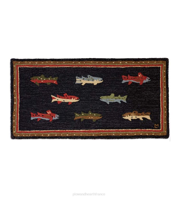 Plow & Hearth tapis et nattes tapis décoratif en laine crocheté à la main en forme de poisson de rivière 0BNZ1791